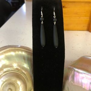 Handmade Sterling Silver 925 - Black Cultured Sea Glass Earrings